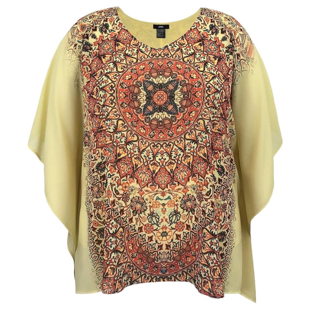 NWOT Yellow / Orange Double-Layered Poncho Print Blouse Top